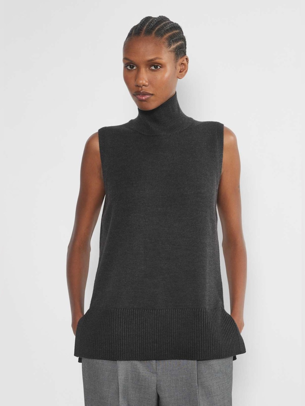 Aritzia Babaton Successor Merino Wool Sleeveless Turtleneck in Heather Charcoal